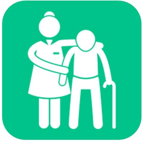 Elderly patient with nurse icon